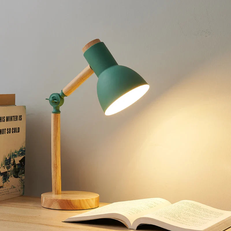 NordicGlow: Creative Wooden LED Table Lamp with Adjustable Head